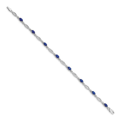 10k White Gold Diamond and Oval Sapphire Fancy Link 7.25 inch Bracelet