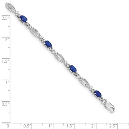 10k White Gold Diamond and Oval Sapphire Fancy Link 7.25 inch Bracelet