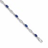 10k White Gold Diamond and Oval Sapphire Fancy Link 7.25 inch Bracelet