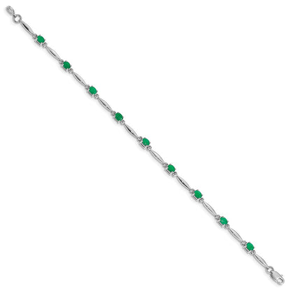 10k White Gold Diamond and Oval Emerald 7 inch Bracelet