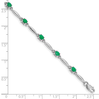 10k White Gold Diamond and Oval Emerald 7 inch Bracelet