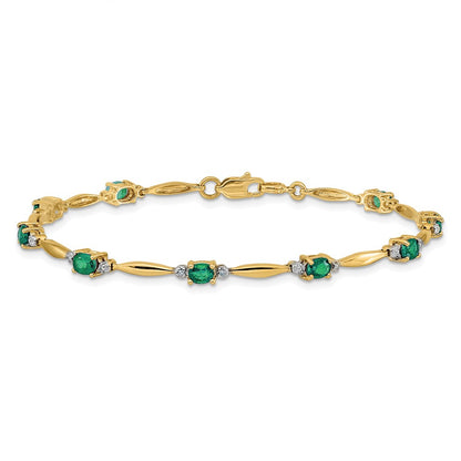 10k Diamond and Oval Emerald 7 inch Bracelet