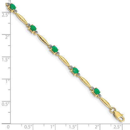 10k Diamond and Oval Emerald 7 inch Bracelet