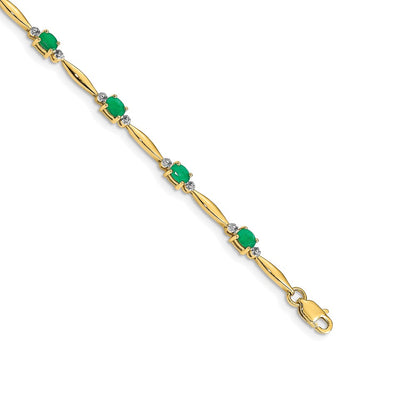 10k Diamond and Oval Emerald 7 inch Bracelet