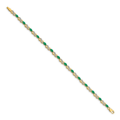 10k 1/6 carat Diamond and Oval Emerald Infinity Link 7.25 inch Bracelet