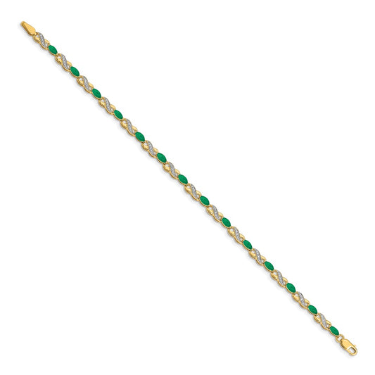 10k 1/6 carat Diamond and Oval Emerald Infinity Link 7.25 inch Bracelet