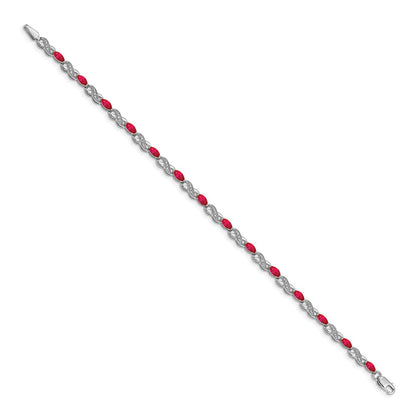 10k White Gold 1/6 carat Diamond and Oval Ruby Infinity Link 7.25 inch Bracelet