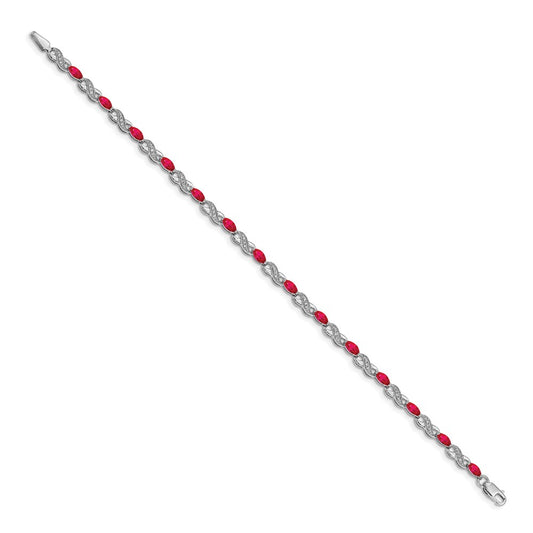 10k White Gold 1/6 carat Diamond and Oval Ruby Infinity Link 7.25 inch Bracelet