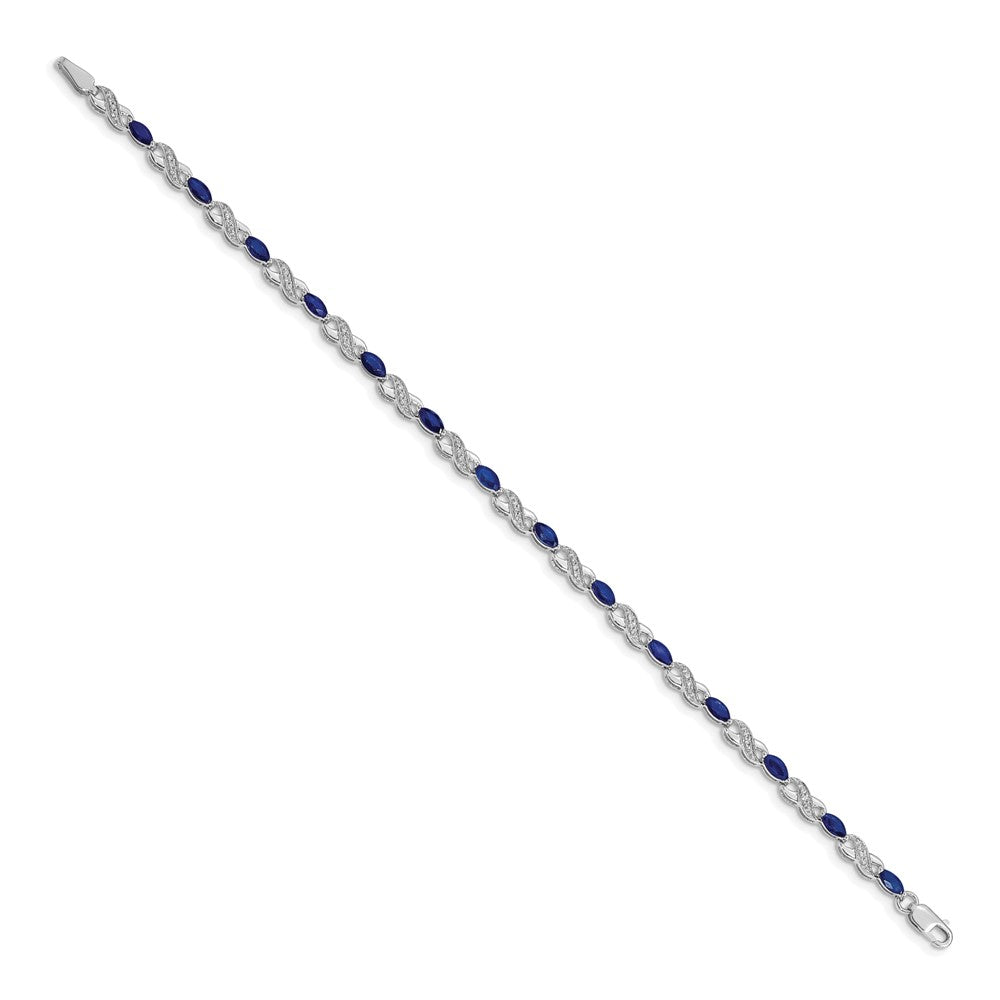 10k White Gold 1/6 carat Diamond and Oval Sapphire Infinity Link 7.25 inch Bracelet