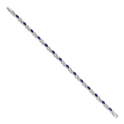 10k White Gold 1/6 carat Diamond and Oval Sapphire Infinity Link 7.25 inch Bracelet