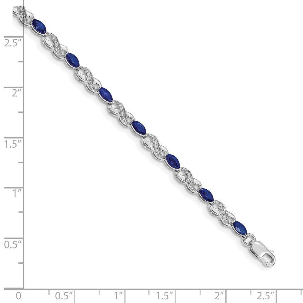 10k White Gold 1/6 carat Diamond and Oval Sapphire Infinity Link 7.25 inch Bracelet