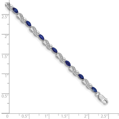 10k White Gold 1/6 carat Diamond and Oval Sapphire Infinity Link 7.25 inch Bracelet