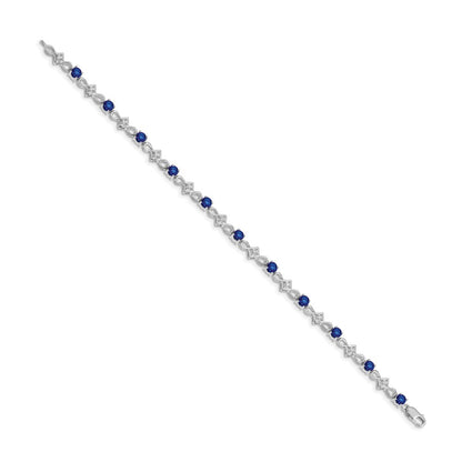 10k White Gold 1/10 carat Diamond and Round Sapphire Fancy Link 7 inch Bracelet