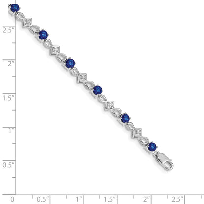10k White Gold 1/10 carat Diamond and Round Sapphire Fancy Link 7 inch Bracelet