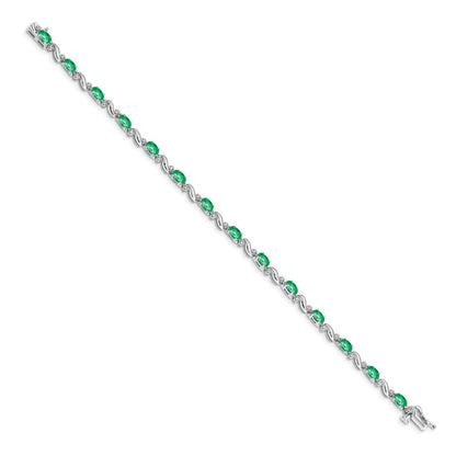 10k White Gold 1/10 carat Diamond and Oval Emerald 7 inch Bracelet