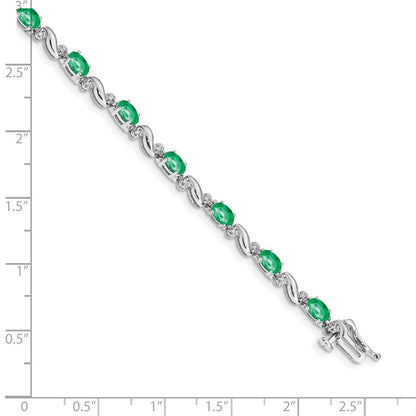 10k White Gold 1/10 carat Diamond and Oval Emerald 7 inch Bracelet