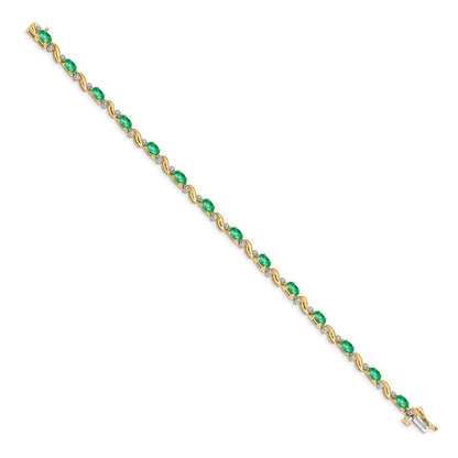 10k 1/10 carat Diamond and Oval Emerald 7 inch Bracelet