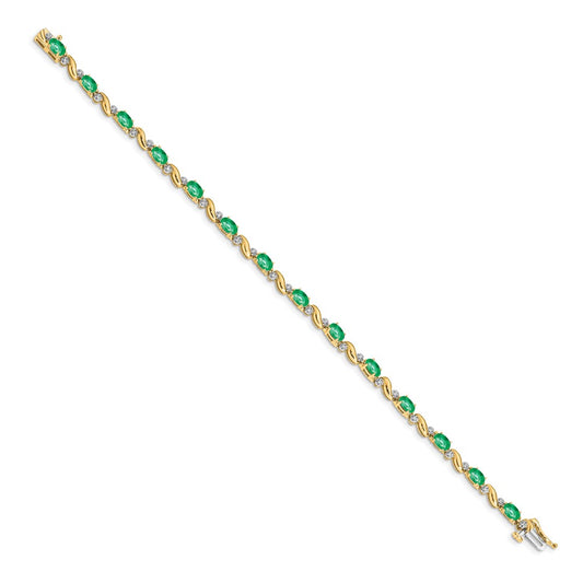 10k 1/10 carat Diamond and Oval Emerald 7 inch Bracelet