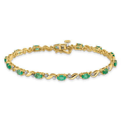 10k 1/10 carat Diamond and Oval Emerald 7 inch Bracelet