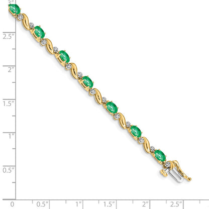 10k 1/10 carat Diamond and Oval Emerald 7 inch Bracelet