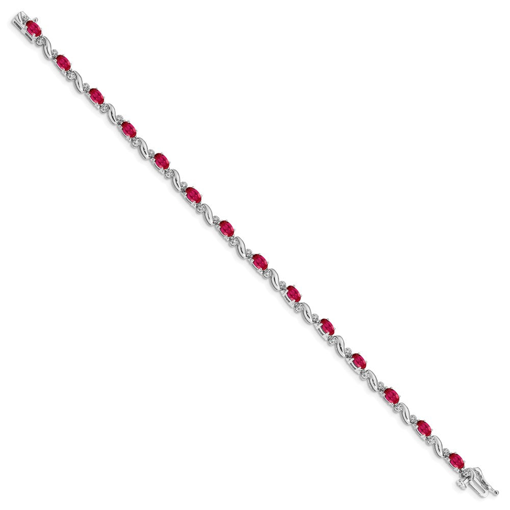 10k White Gold 1/10 carat Diamond and Oval Ruby 7 inch Bracelet