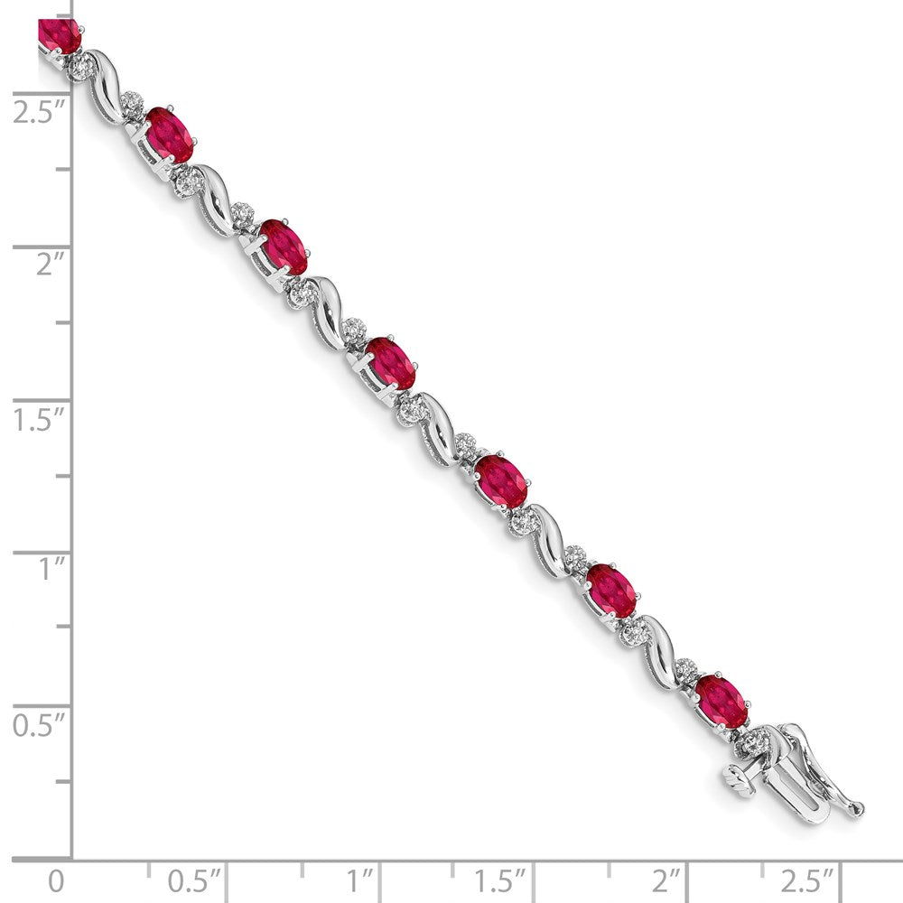 10k White Gold 1/10 carat Diamond and Oval Ruby 7 inch Bracelet