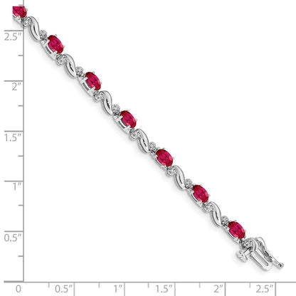 10k White Gold 1/10 carat Diamond and Oval Ruby 7 inch Bracelet
