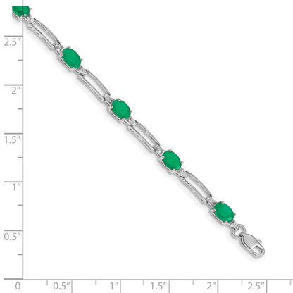 10k White Gold 1/20 carat Diamond and Oval Emerald Rectangle Link 7.25 inch Bracelet