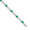 10k White Gold 1/20 carat Diamond and Oval Emerald Rectangle Link 7.25 inch Bracelet