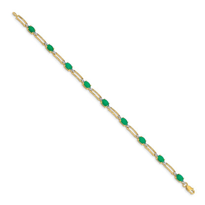 10k 1/20 carat Diamond and Oval Emerald Rectangle Link 7.25 inch Bracelet