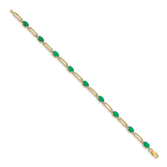 10k 1/20 carat Diamond and Oval Emerald Rectangle Link 7.25 inch Bracelet