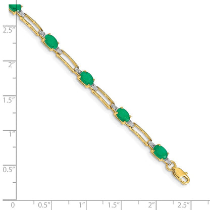 10k 1/20 carat Diamond and Oval Emerald Rectangle Link 7.25 inch Bracelet