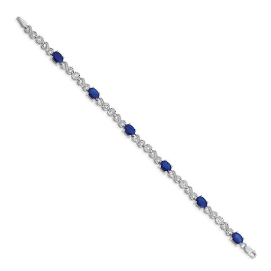 10k White Gold 1/5 carat Diamond and Oval Sapphire Infinity Link 7.25 inch Bracelet