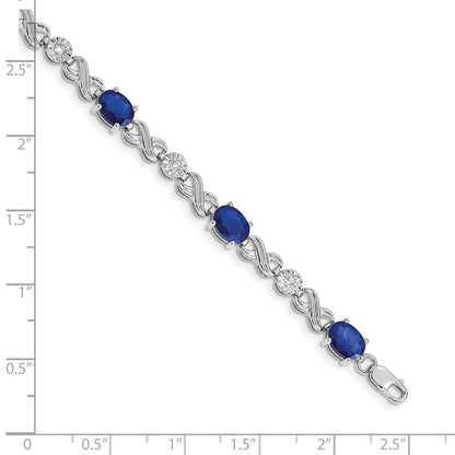 10k White Gold 1/5 carat Diamond and Oval Sapphire Infinity Link 7.25 inch Bracelet