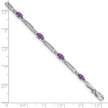 10k White Gold Diamond and Oval Amethyst Rectangle Link 7 inch Bracelet