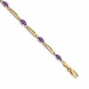 10k Diamond and Oval Amethyst Rectangle Link 7 inch Bracelet