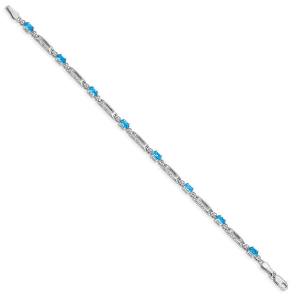 10k White Gold Diamond and Oval Blue Topaz Rectangle Link 7 inch Bracelet