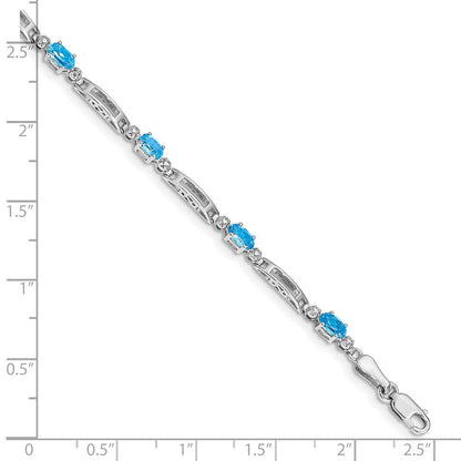 10k White Gold Diamond and Oval Blue Topaz Rectangle Link 7 inch Bracelet