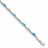 10k White Gold Diamond and Oval Blue Topaz Rectangle Link 7 inch Bracelet