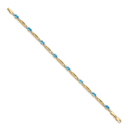 10k Diamond and Oval Blue Topaz Rectangle Link 7 inch Bracelet