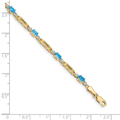 10k Diamond and Oval Blue Topaz Rectangle Link 7 inch Bracelet