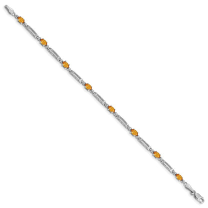 10k White Gold Diamond and Oval Citrine Rectangle Link 7 inch Bracelet