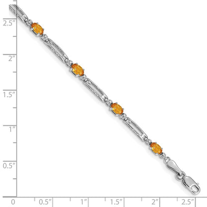 10k White Gold Diamond and Oval Citrine Rectangle Link 7 inch Bracelet