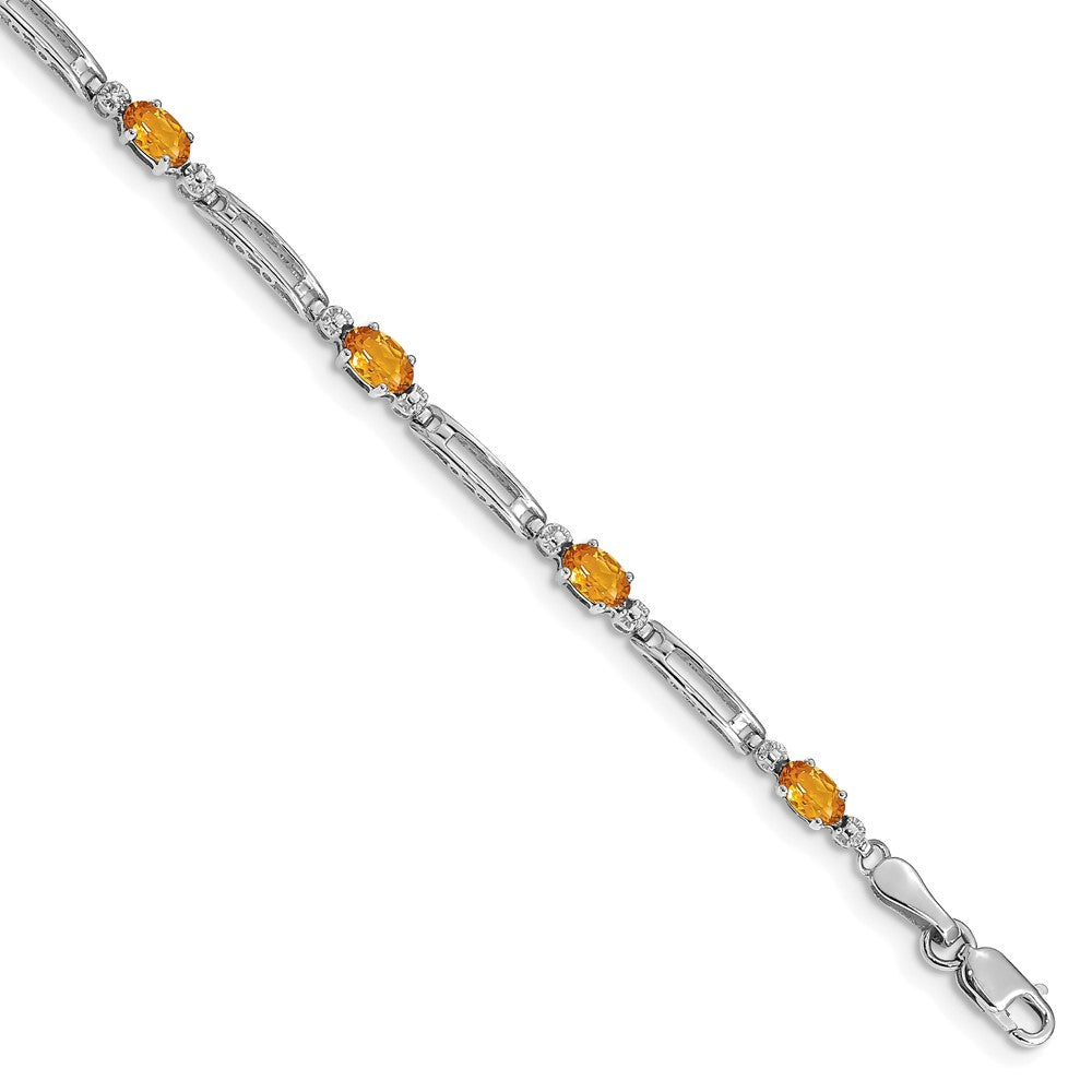 10k White Gold Diamond and Oval Citrine Rectangle Link 7 inch Bracelet