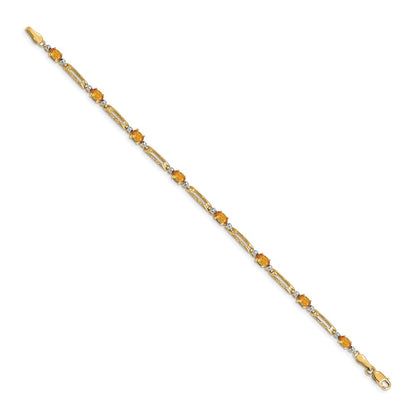 10k Diamond and Oval Citrine Rectangle Link 7 inch Bracelet