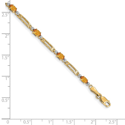 10k Diamond and Oval Citrine Rectangle Link 7 inch Bracelet
