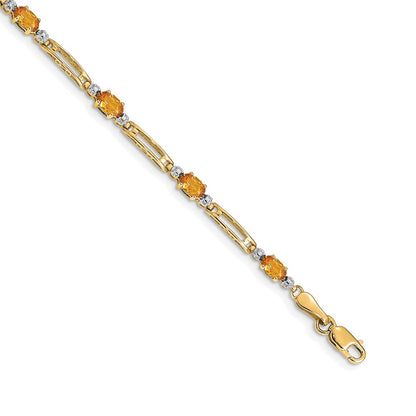 10k Diamond and Oval Citrine Rectangle Link 7 inch Bracelet