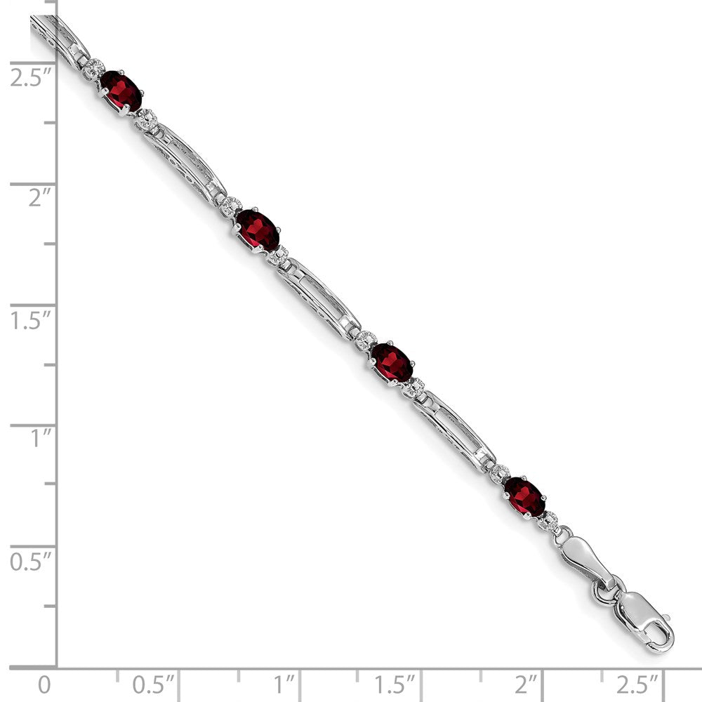10k White Gold Diamond and Oval Garnet Rectangle Link 7 inch Bracelet