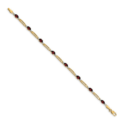 10k Diamond and Oval Garnet Rectangle Link 7 inch Bracelet