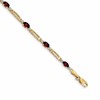 10k Diamond and Oval Garnet Rectangle Link 7 inch Bracelet